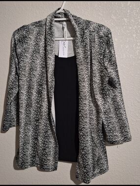 Open-Front Black & White Textured Knit Blazer by NY Collection